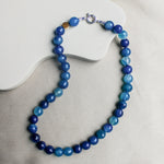 Duurzame blauwe agaat edelsteen ketting, handgemaakte sieraden
