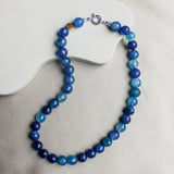 Duurzame blauwe agaat edelsteen ketting, handgemaakte sieraden