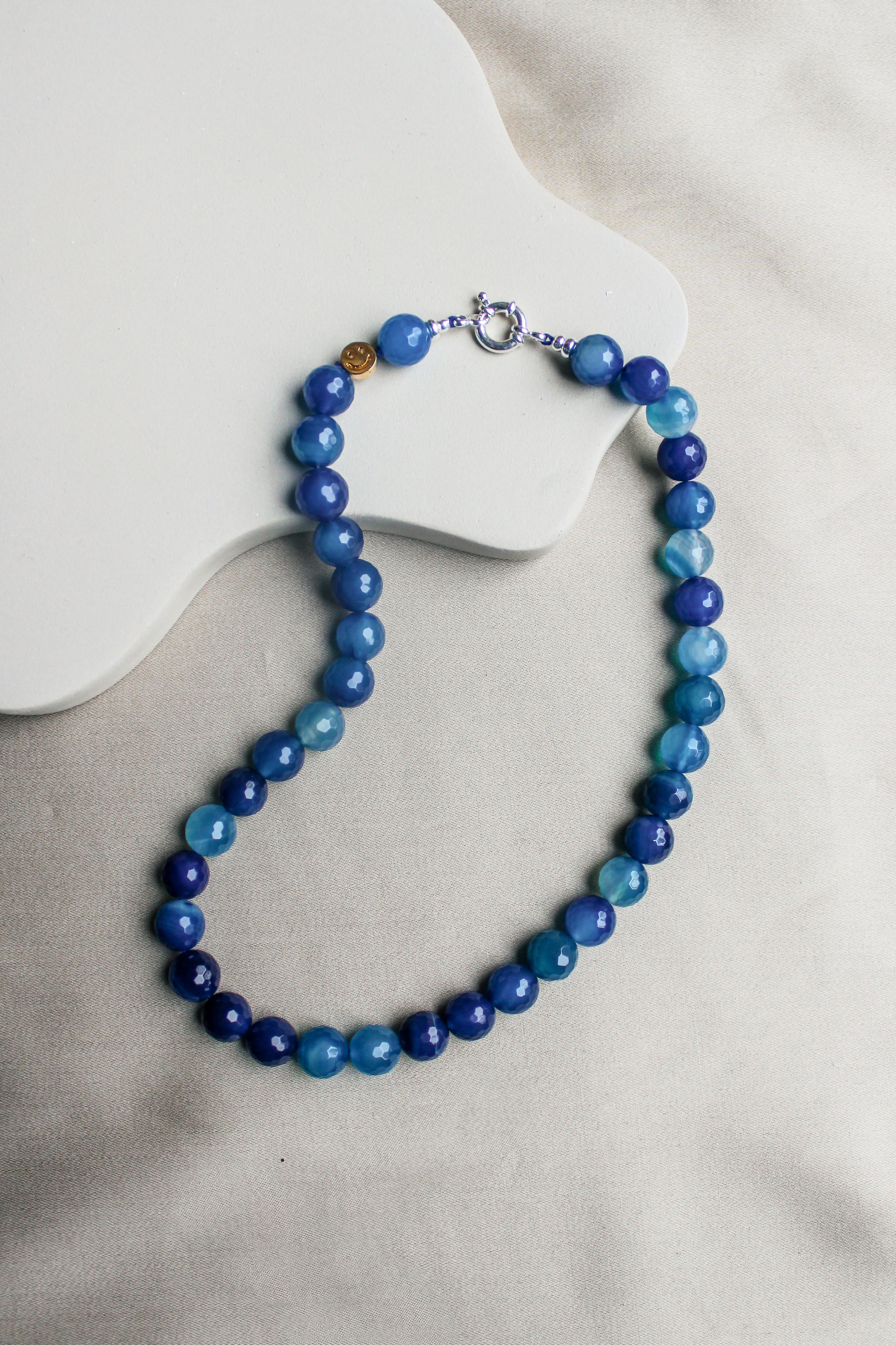 Duurzame blauwe agaat edelsteen ketting, handgemaakte sieraden
