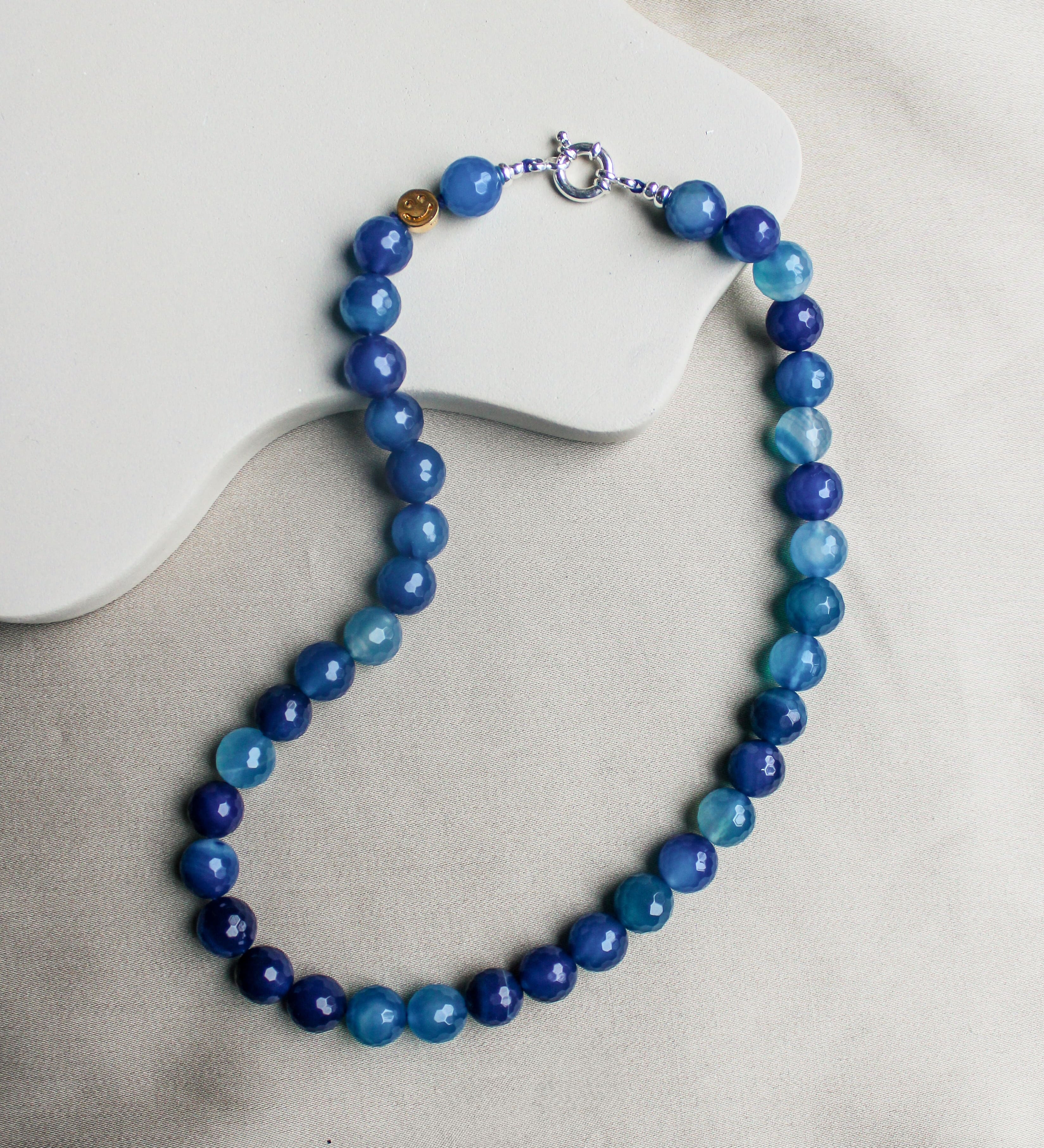 Duurzame blauwe agaat edelsteen ketting, handgemaakte sieraden