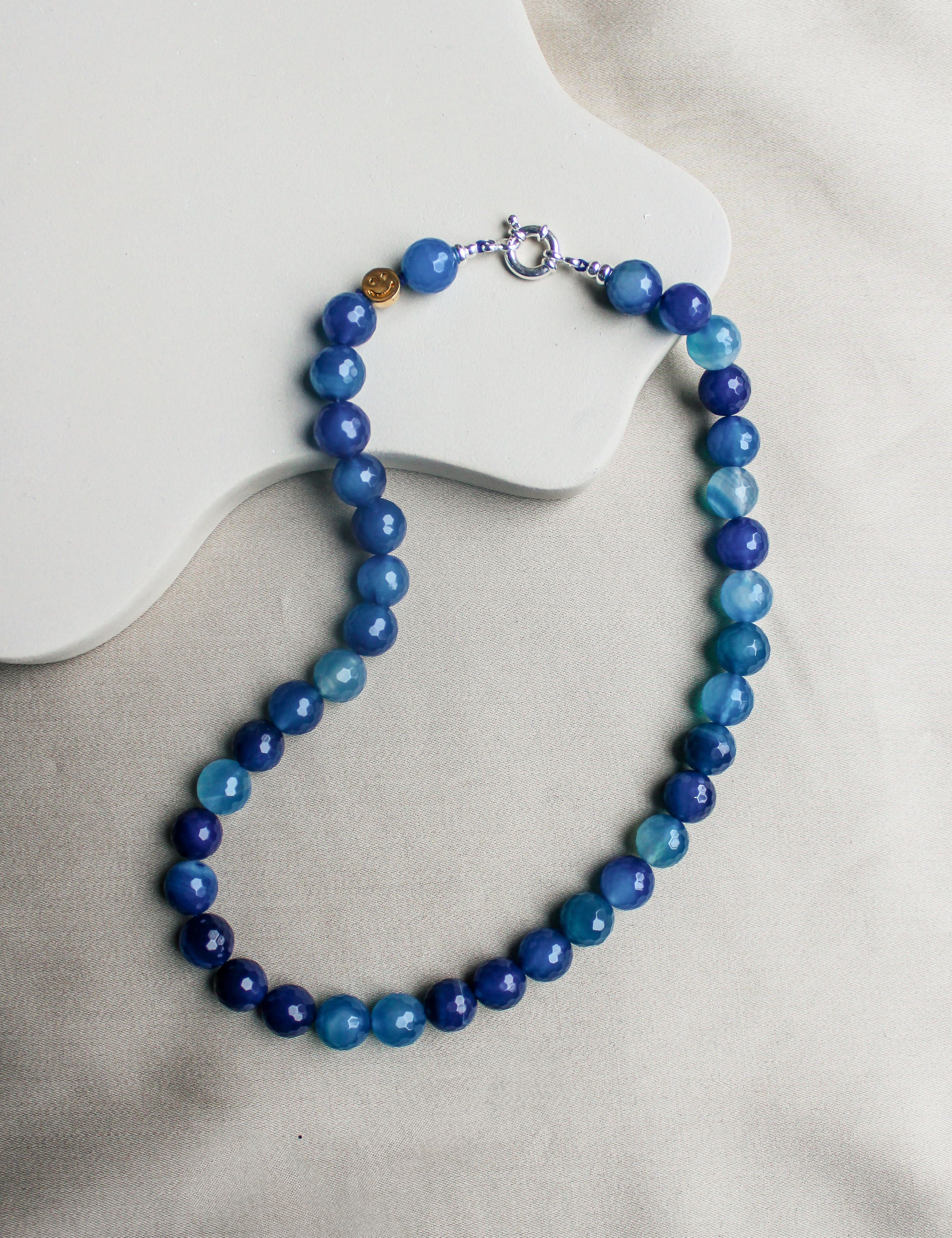 Duurzame blauwe agaat edelsteen ketting, handgemaakte sieraden
