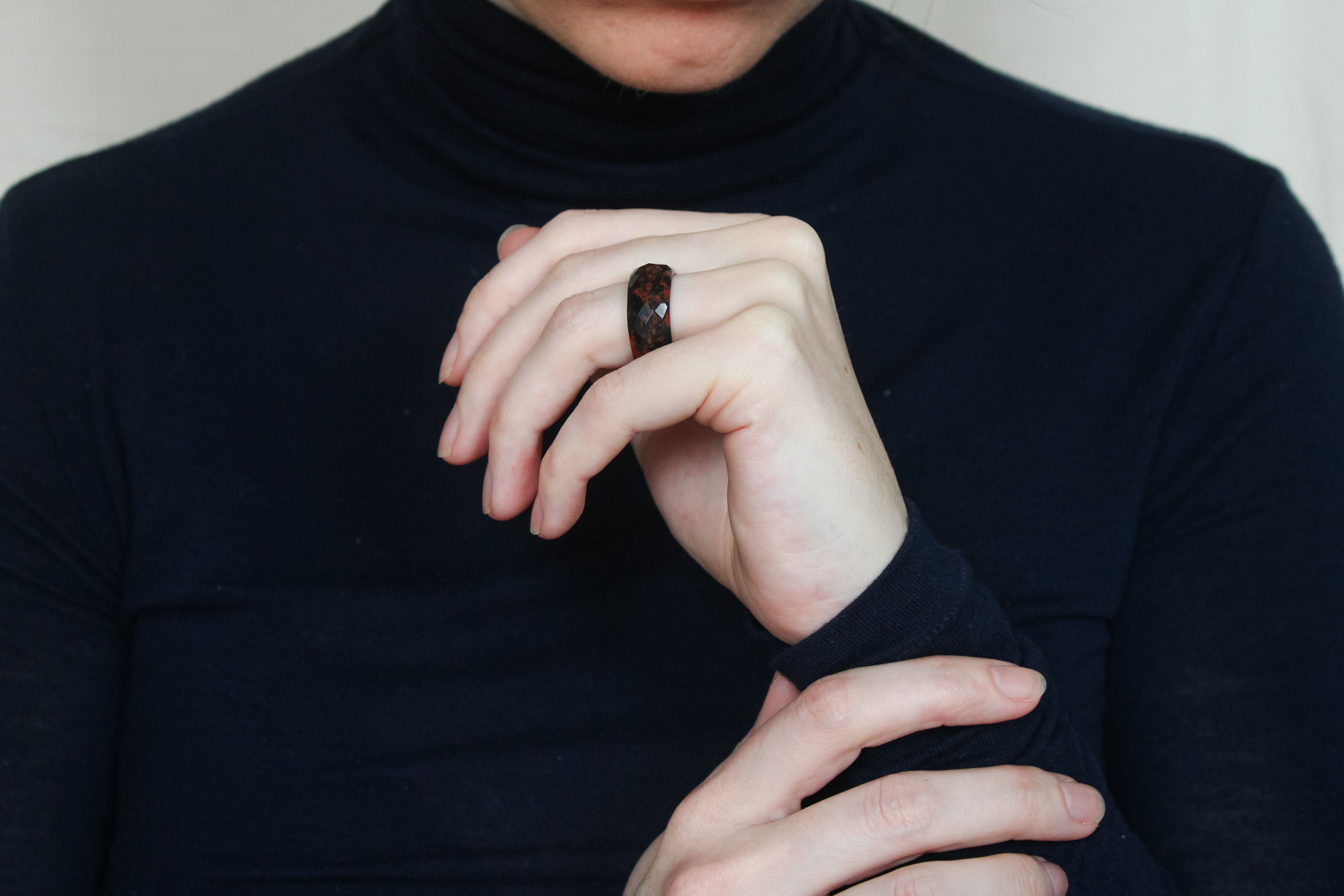 'Hanne' Mahonie Obsidiaan Ring (US 7.5, 17.7mm)