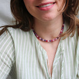 'Mabel' Rozenkwarts, Roze Toermalijn en Amethist Ketting